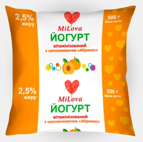 Йогурт вітамінізований MiLova 2,5% жиру для дітей від 2-х років, з фруктовим наповнювачем, 500 г